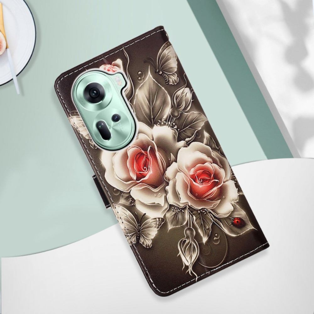 Kožený Kryt Oppo Reno 11 5g Páskové Růže