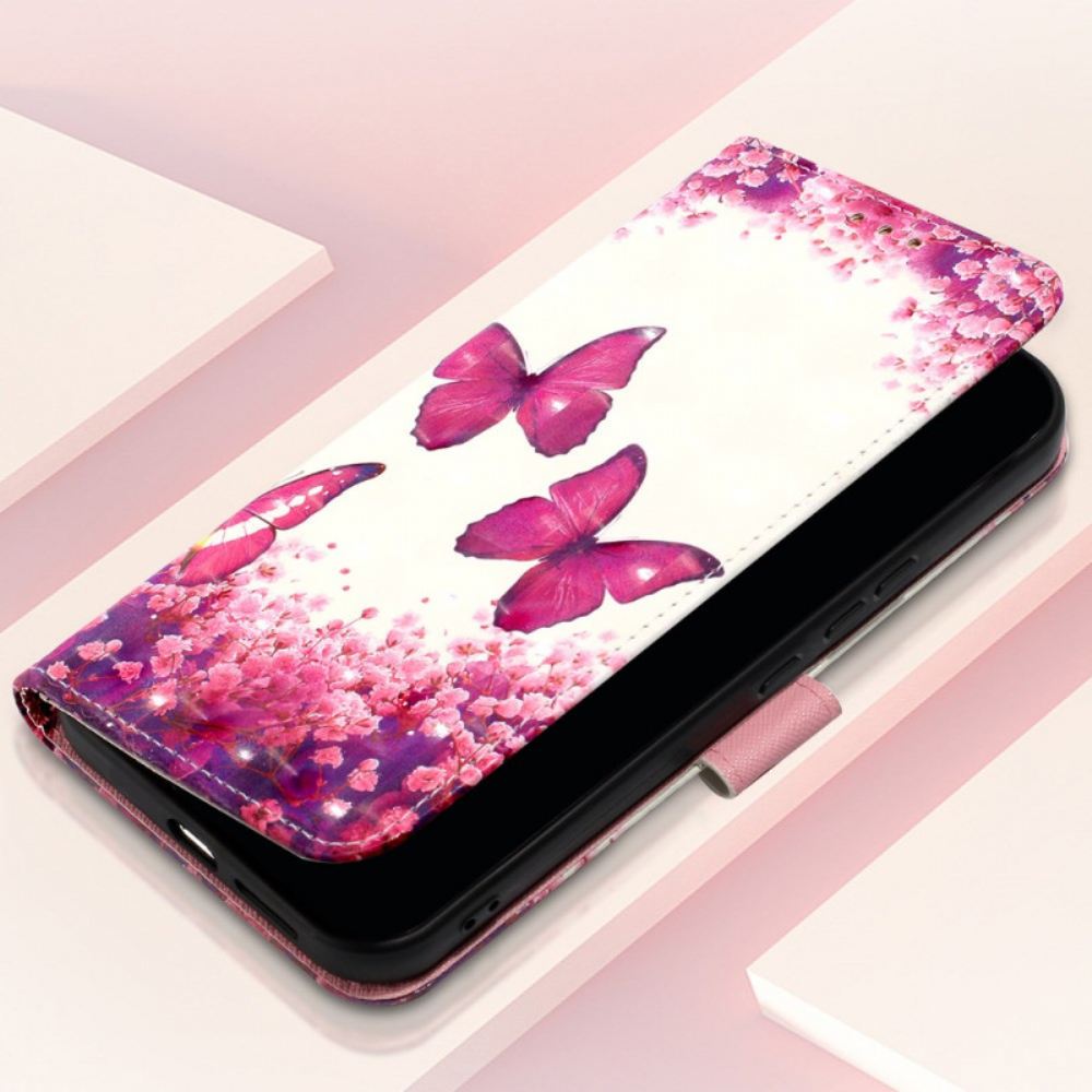 Kožený Kryt Oppo Reno 11 5g Růžoví Motýli