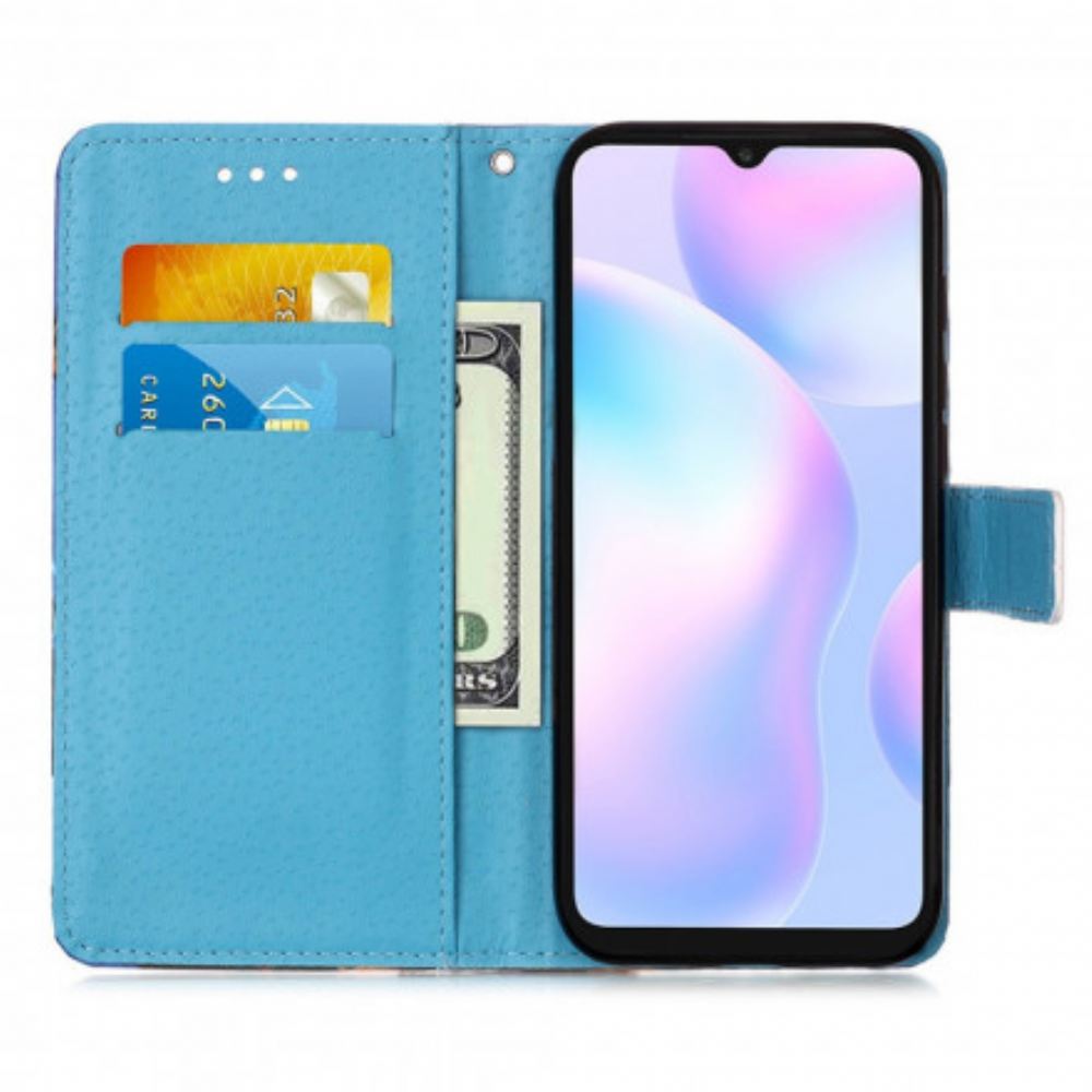 Flipové Pouzdro Na Xiaomi Redmi 9A Na Lana Krajina S Lanyardem