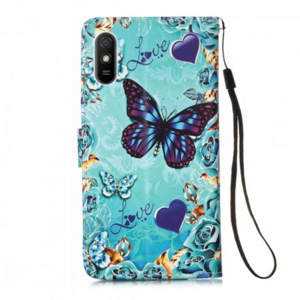 Flipové Pouzdro Na Xiaomi Redmi 9A Na Lana Love Butterflies Strappy