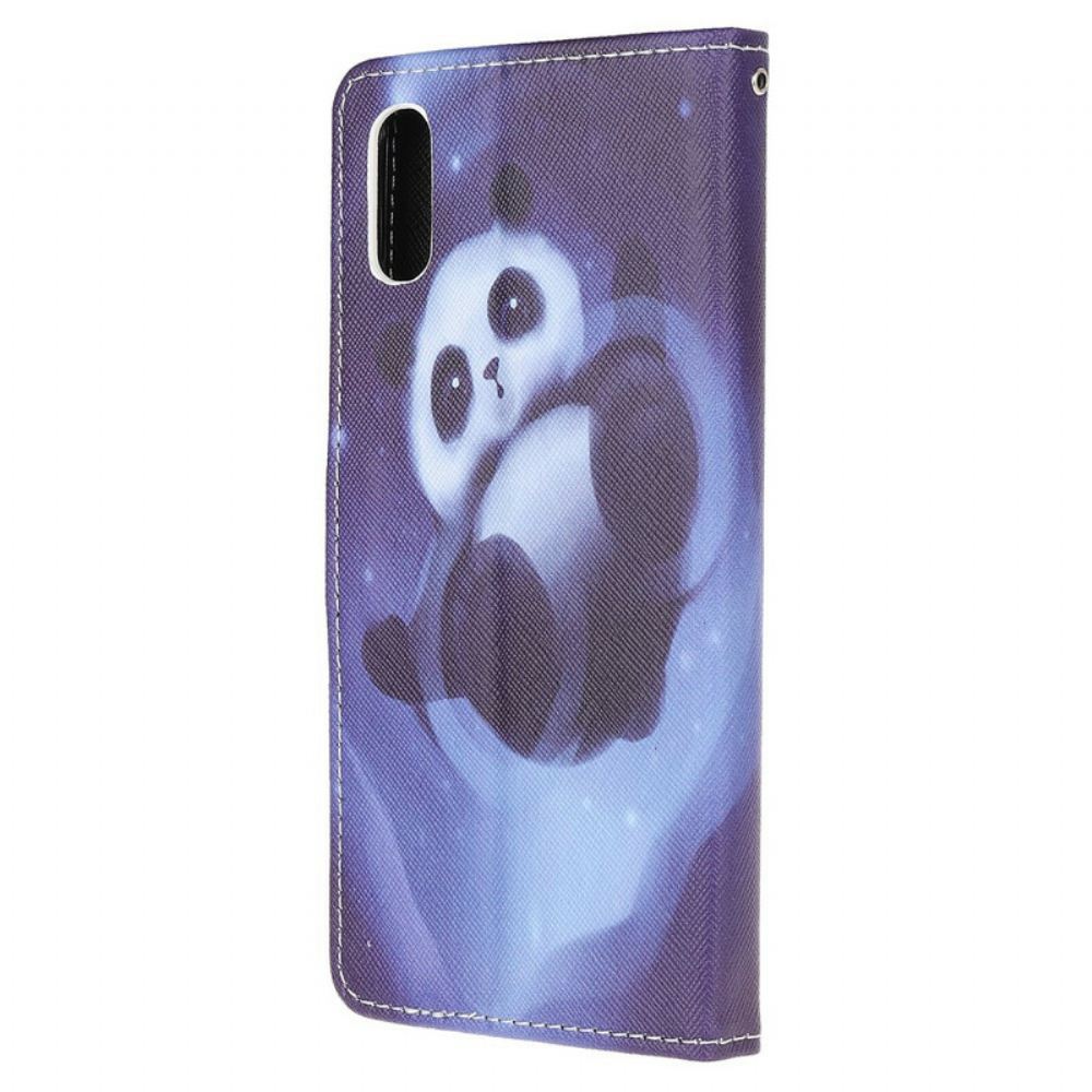 Flipové Pouzdro Na Xiaomi Redmi 9A Na Lana Vesmírná Panda Se Šňůrkou