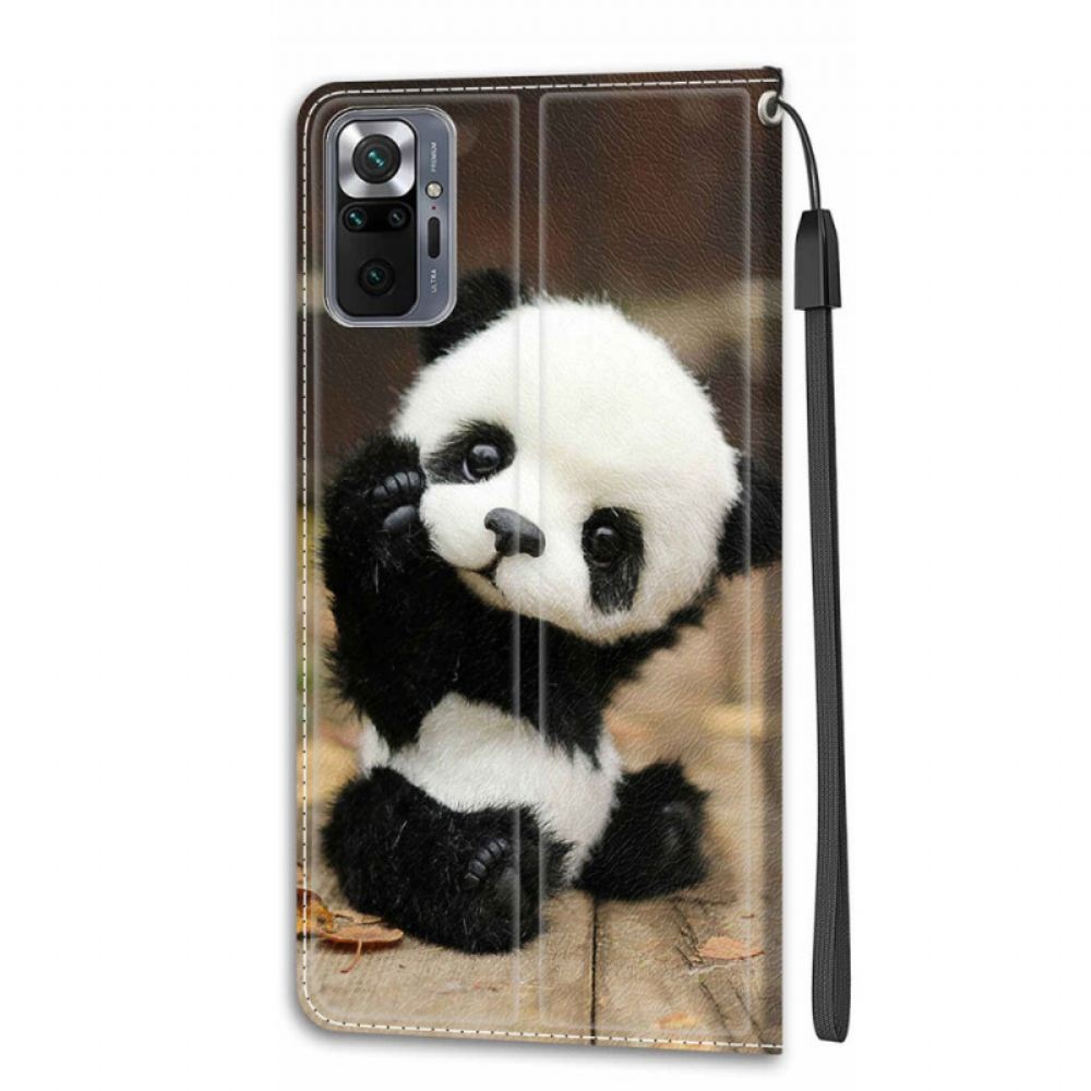 Flipové Pouzdro Na Xiaomi Redmi Note 10 Pro Na Lana Malá Panda S Popruhem