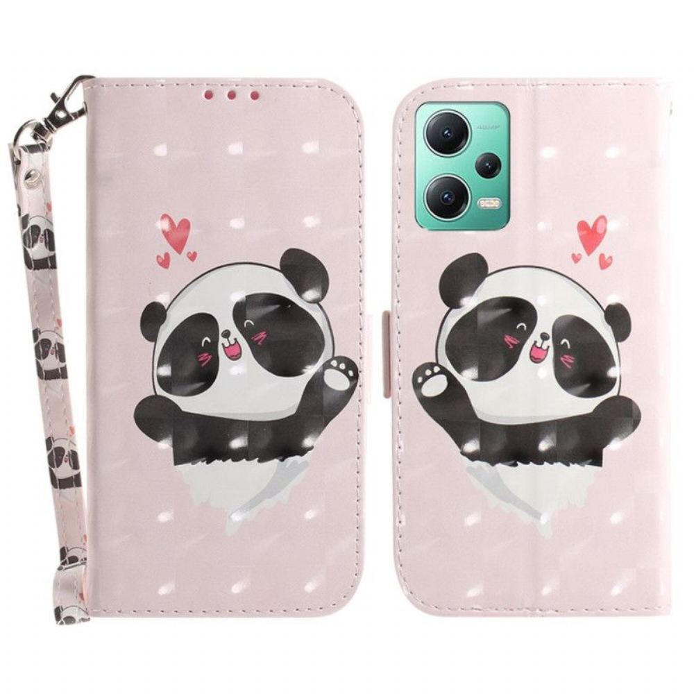 Flipové Pouzdro Na Poco X5 5G Na Lana Panda Love With Lanyard