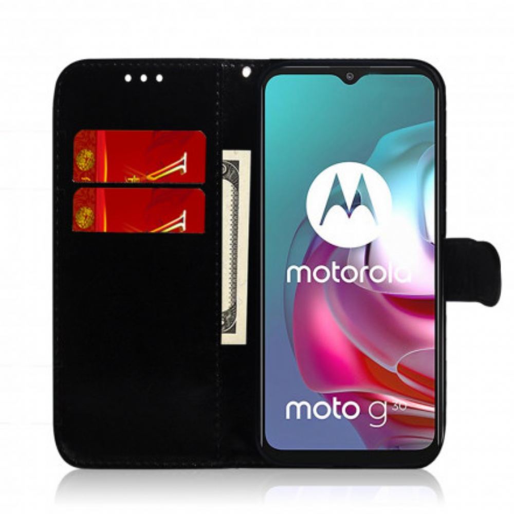 Kožené Pouzdro Na Moto G10 / G30 Kryt Na Zrcadlo Z Umělé Kůže