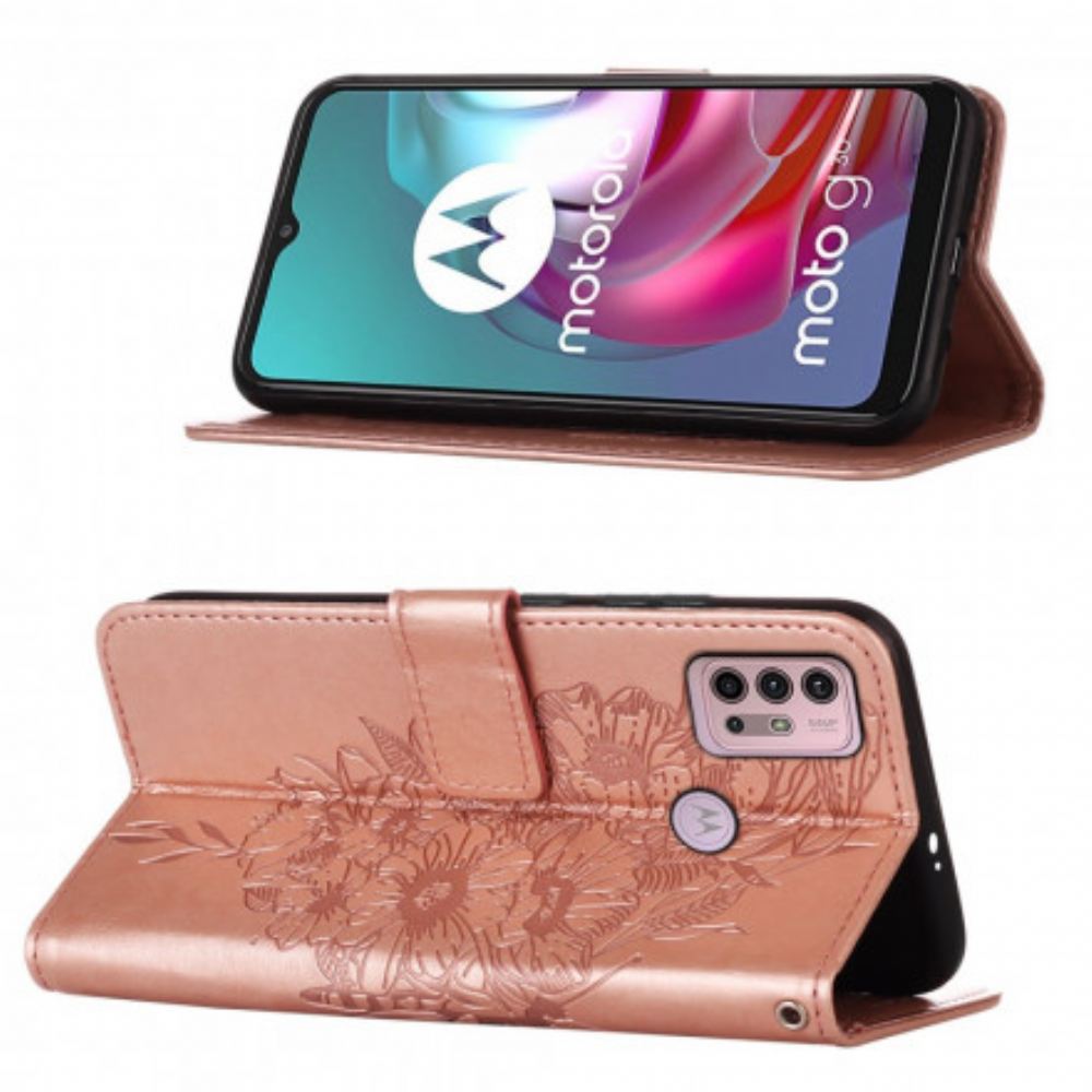 Kožené Pouzdro Na Moto G10 / G30 Motýlí Design