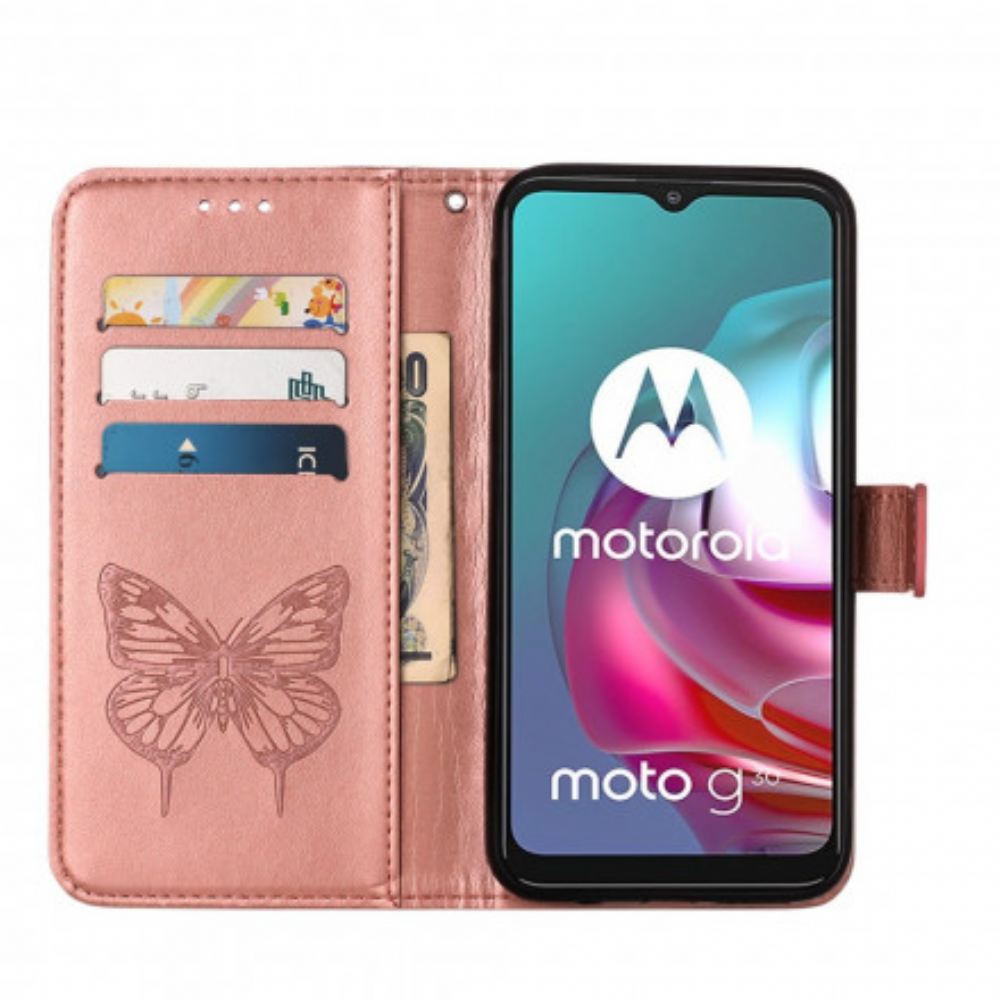 Kožené Pouzdro Na Moto G10 / G30 Motýlí Design