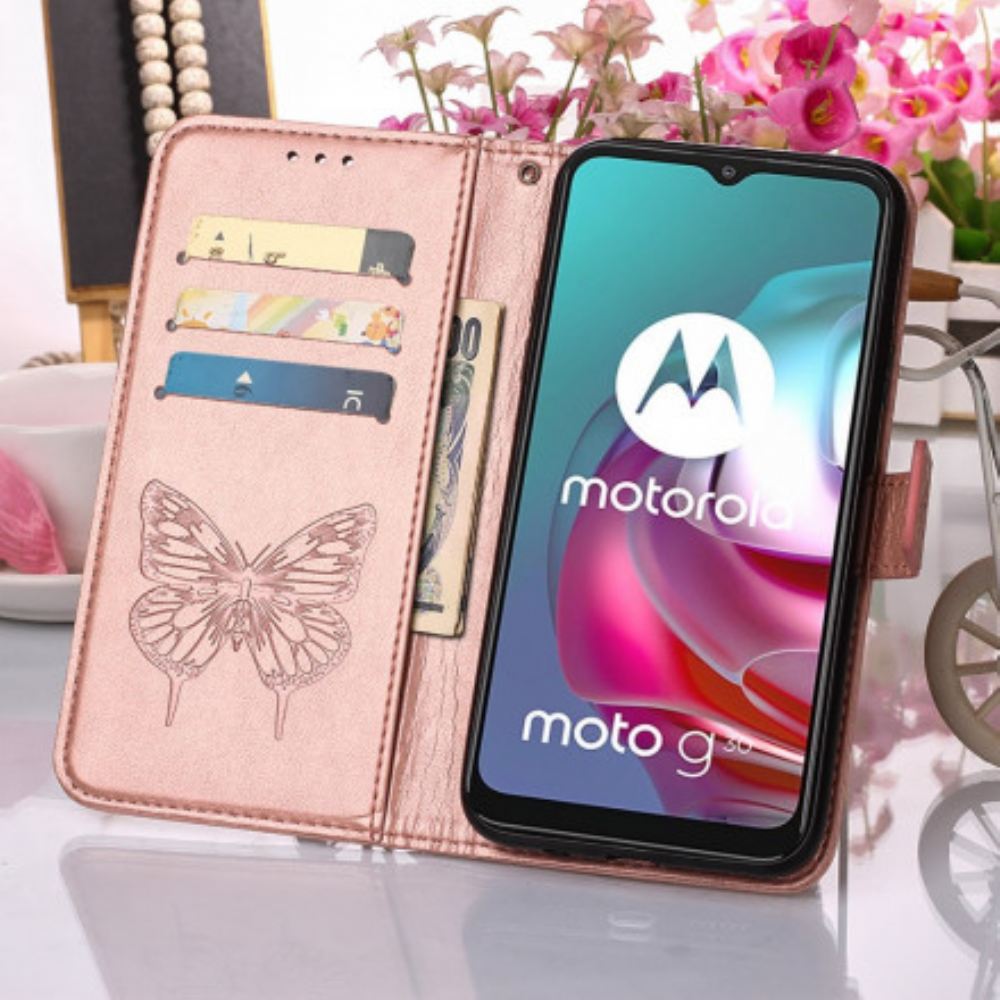 Kožené Pouzdro Na Moto G10 / G30 Motýlí Design