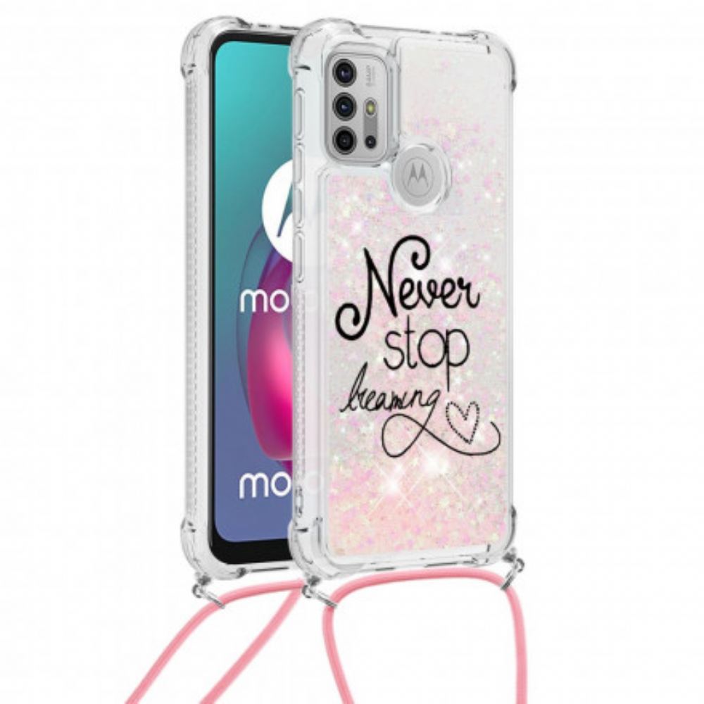 Kryt Na Moto G10 / G30 Na Lana Nikdy Nepřestávejte Glitter Cord