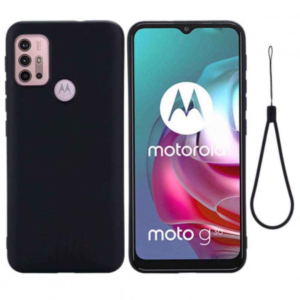 Kryt Na Moto G10 / G30 Tekutý Silikon Se Šňůrkou