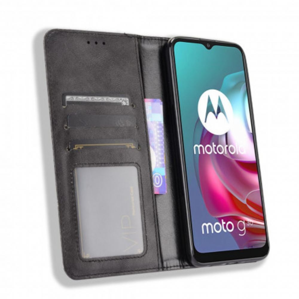 Kryty Na Mobil Na Moto G10 / G30 Flipové Pouzdro Stylizovaný Vintage Kožený Efekt