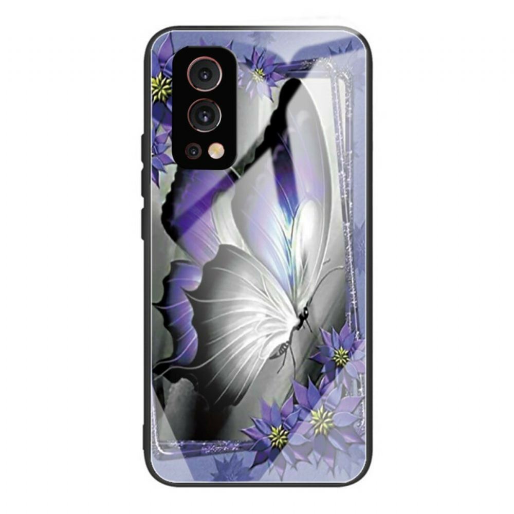 Kryt Na OnePlus Nord 2 5G Fialové Tvrzené Sklo Butterfly