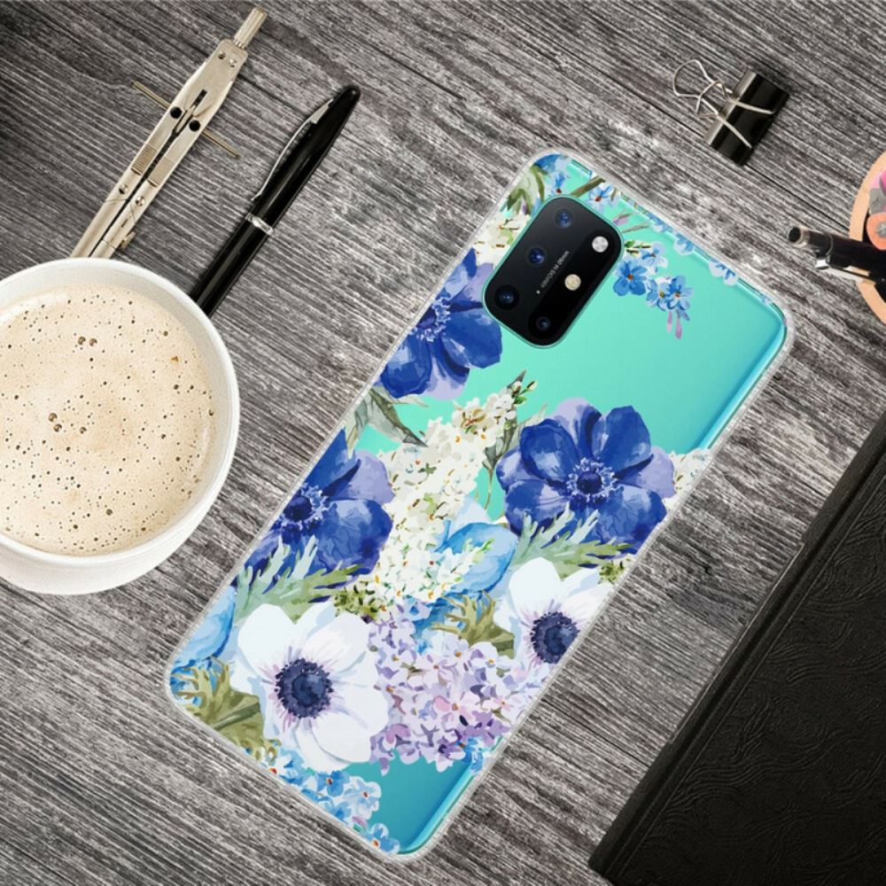 Kryt Na OnePlus 8T Bezešvé Akvarelové Modré Květy