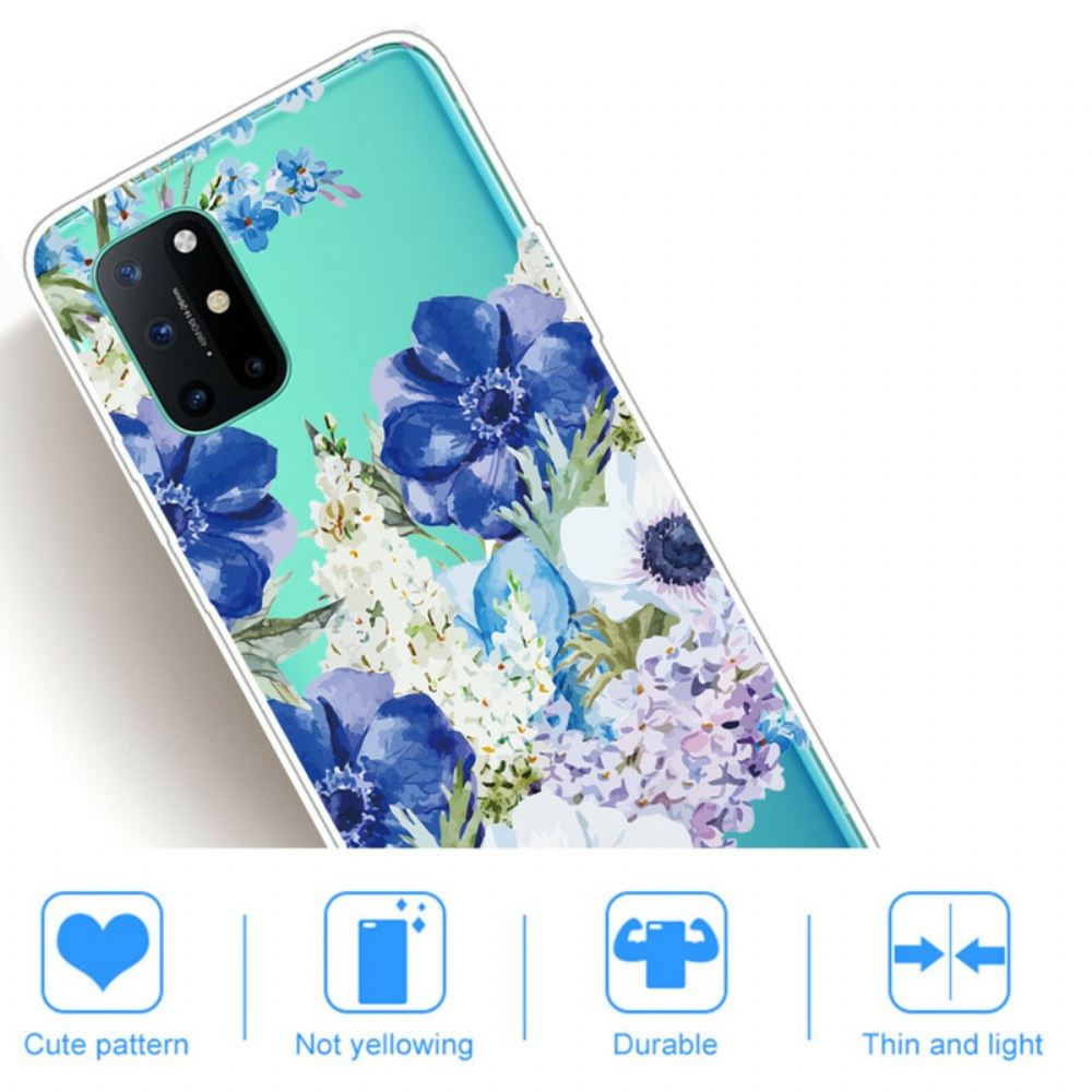 Kryt Na OnePlus 8T Bezešvé Akvarelové Modré Květy