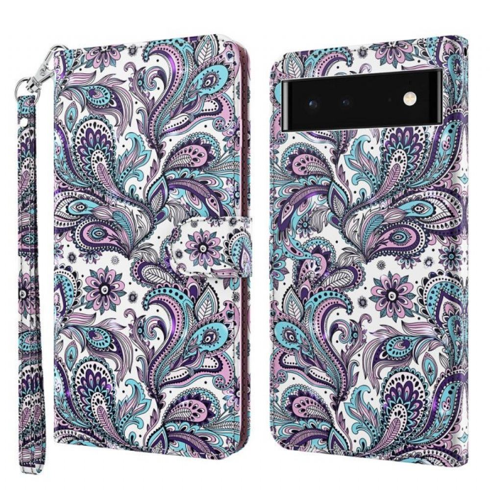 Flipové Pouzdro Na Google Pixel 7 Pro Na Lana Strappy Paisley Vzor