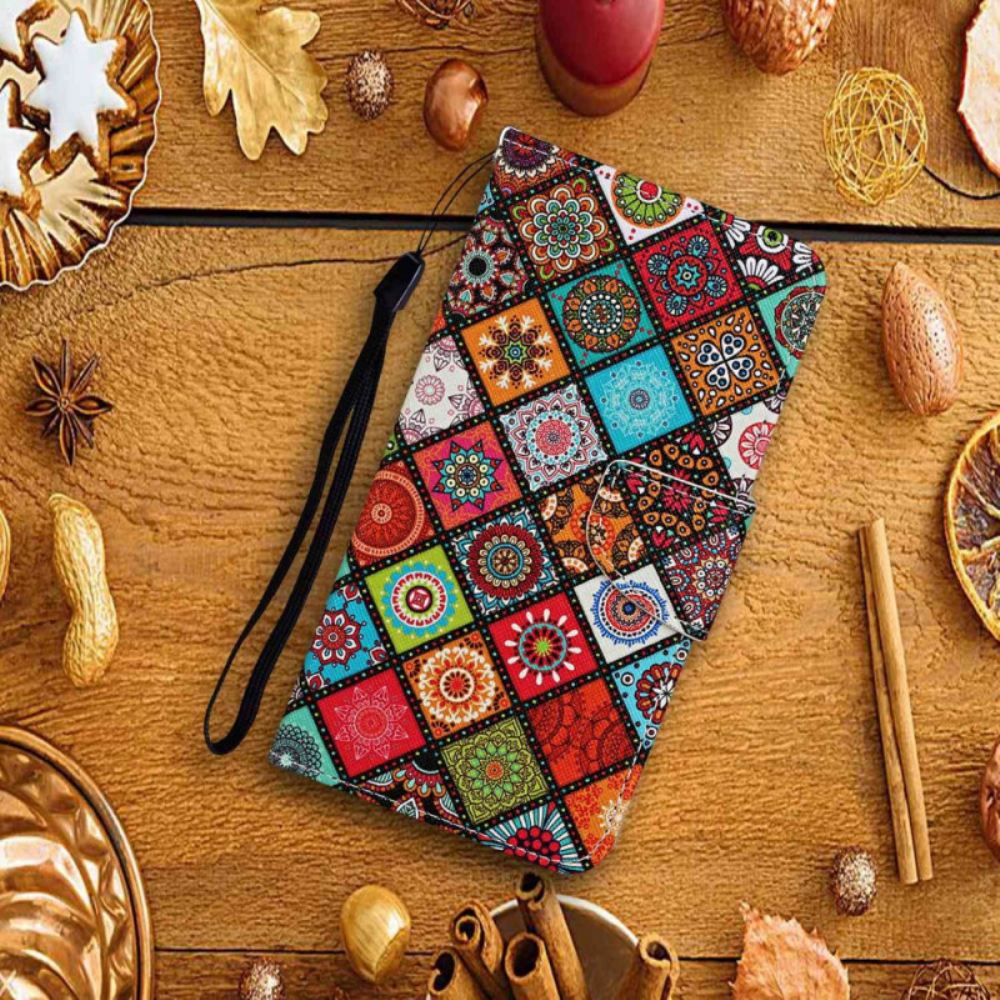 Flipové Pouzdro Na Samsung Galaxy A13 Patchwork S Popruhem