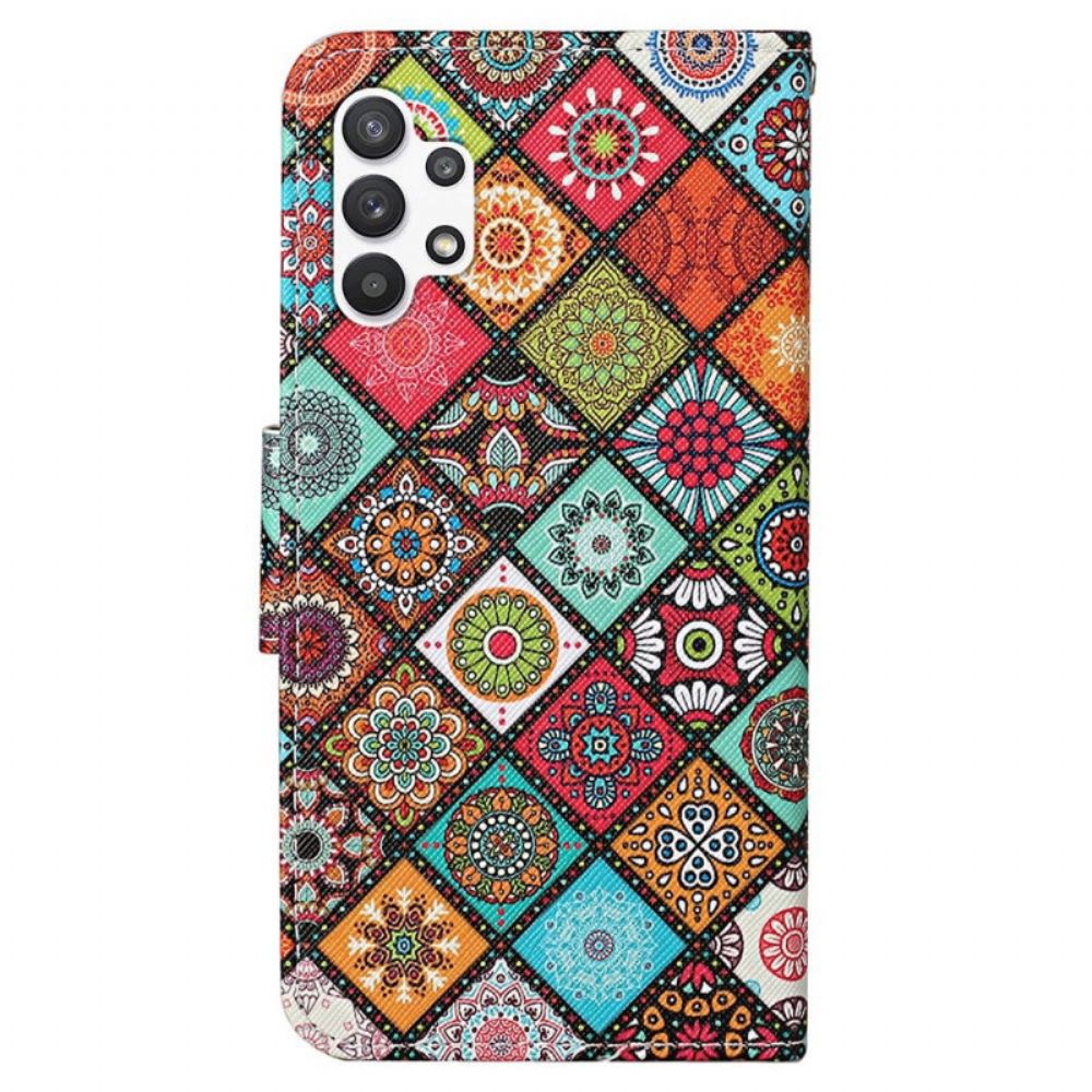 Flipové Pouzdro Na Samsung Galaxy A13 Patchwork S Popruhem