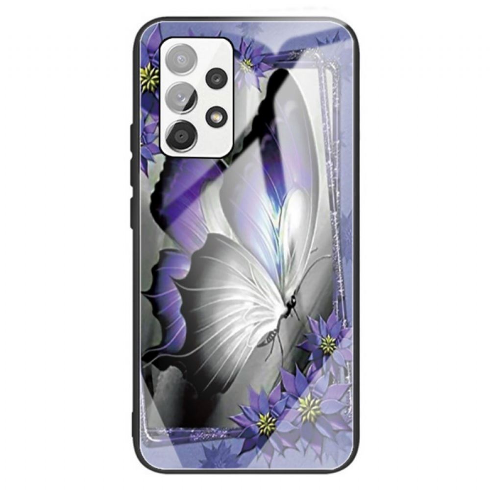 Kryt Na Samsung Galaxy A13 Fialové Tvrzené Sklo Butterfly