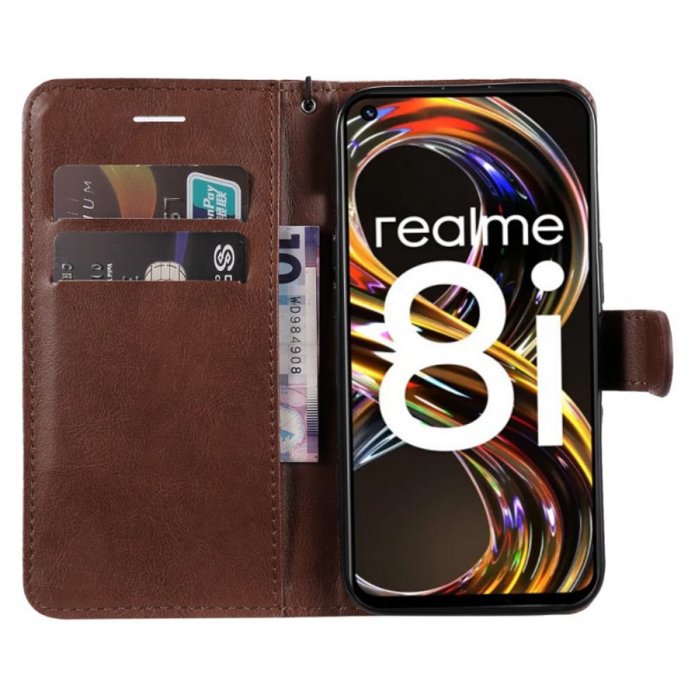 Flipové Pouzdro Na Realme 8i Na Lana Pásek S Koženým Efektem