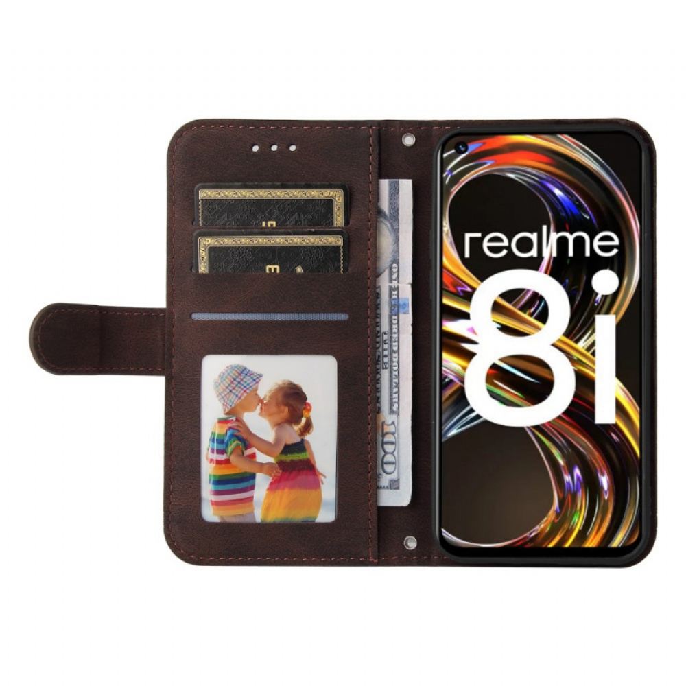 Kožené Pouzdro Na Realme 8i Nýt A Řemínek Z Imitace Kůže