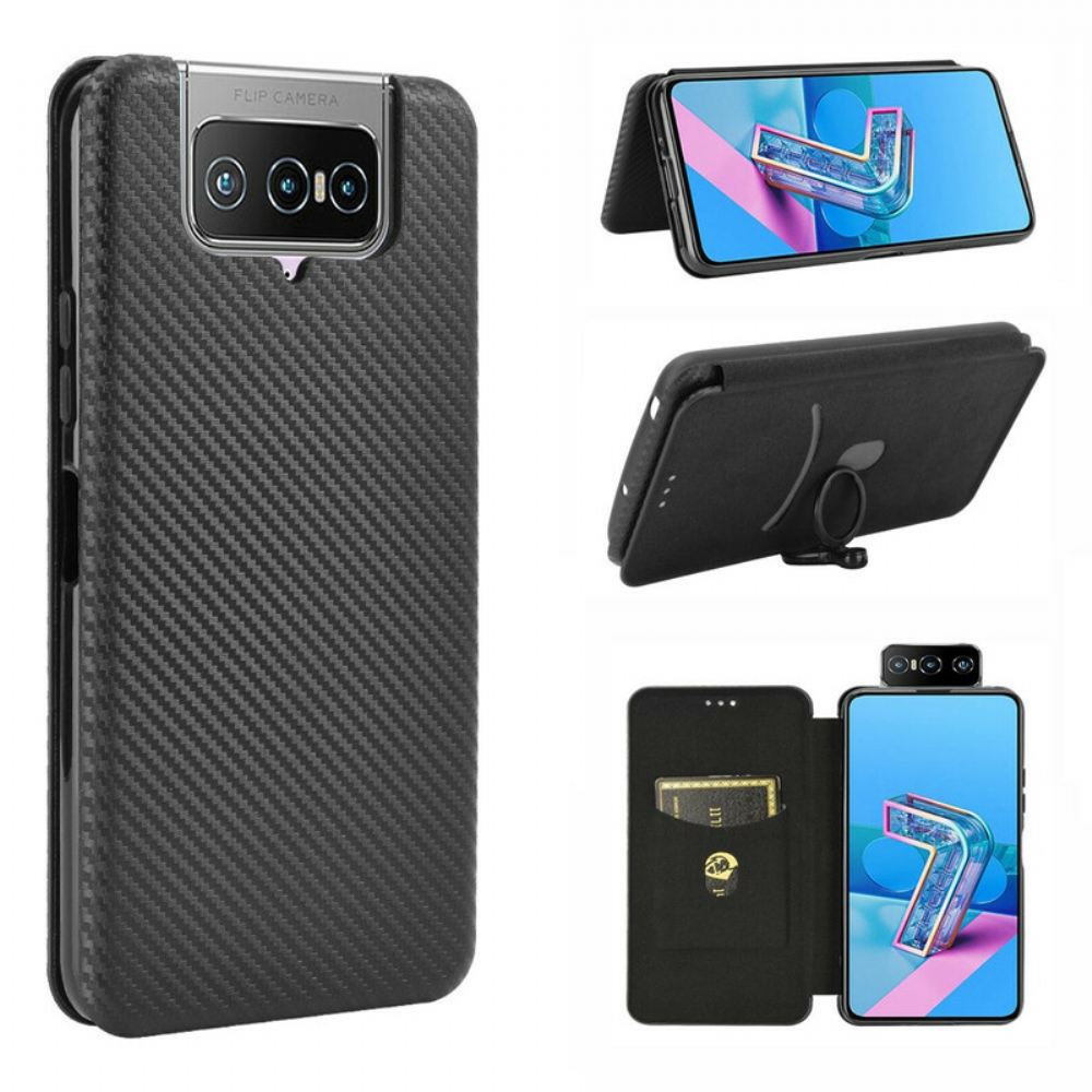 Kryty Na Mobil Na Asus Zenfone 7 / 7 Pro Flipové Pouzdro Silikonový Uhlík