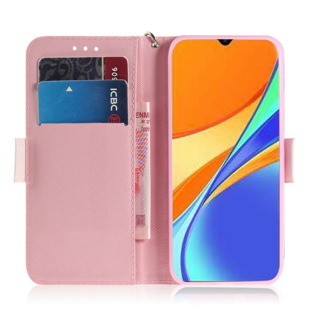 Flipové Pouzdro Na Xiaomi Redmi 9C Na Lana Kvetoucí Větev S Popruhem