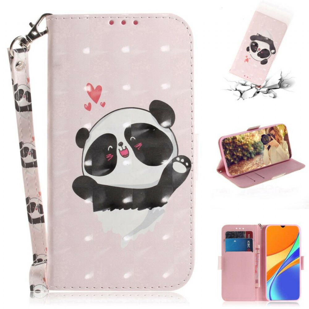 Flipové Pouzdro Na Xiaomi Redmi 9C Na Lana Panda Love S Popruhem