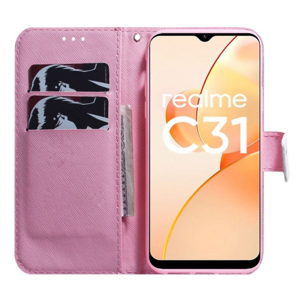 Kožené Pouzdro Na Realme C31 Růžový Květ