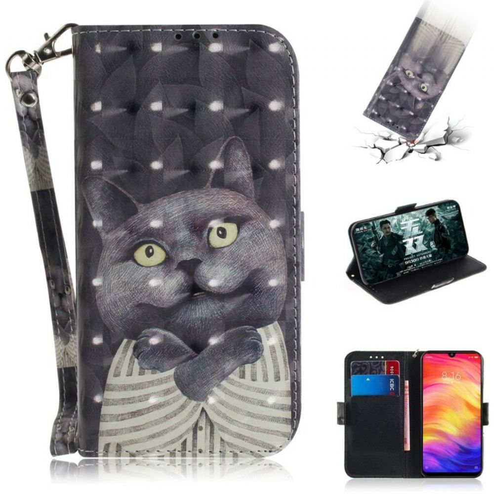 Kožené Pouzdro Na Xiaomi Redmi Note 7 Na Lana Šedá Strappy Cat