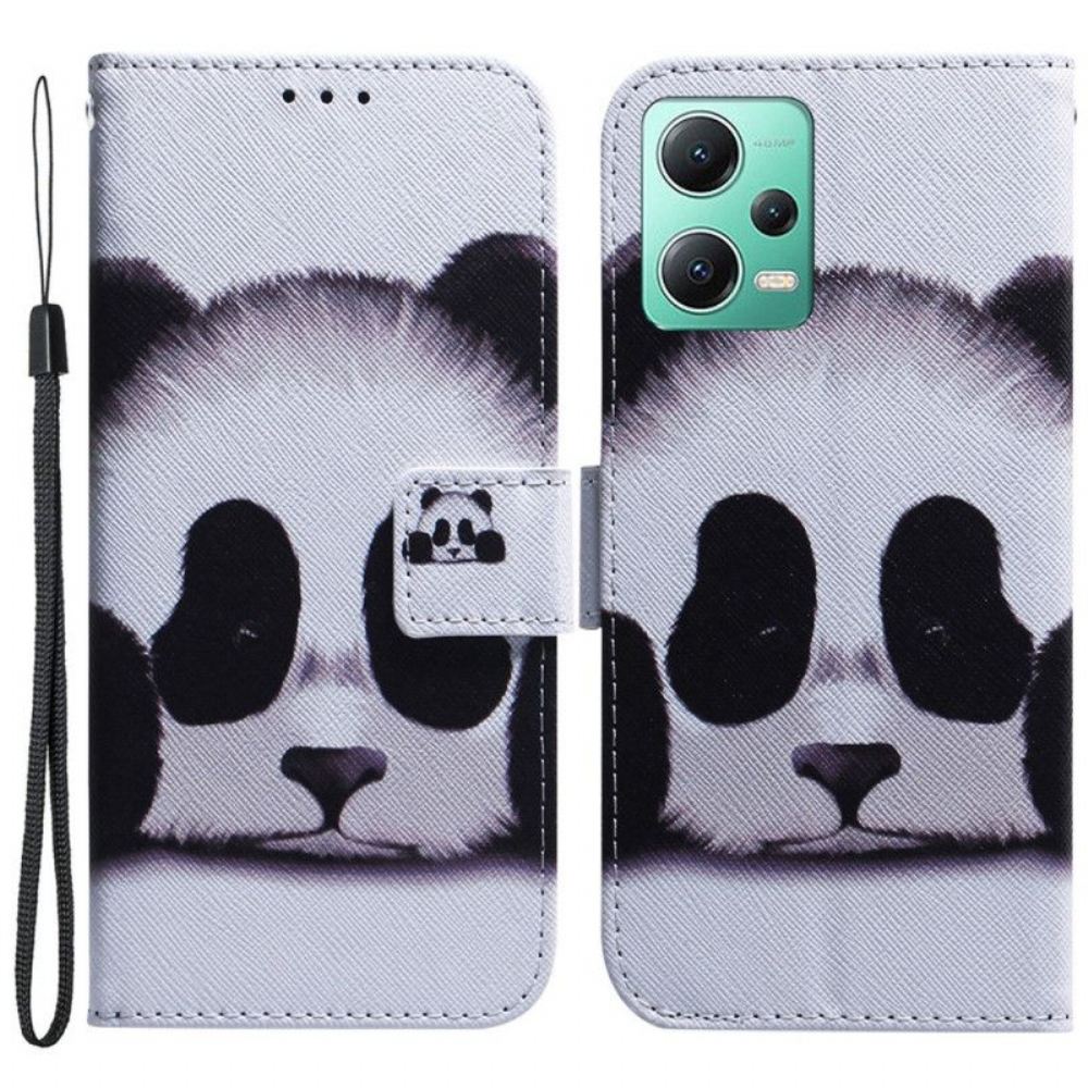 Kožené Pouzdro Na Xiaomi Redmi Note 12 5G Na Lana Strappy Panda