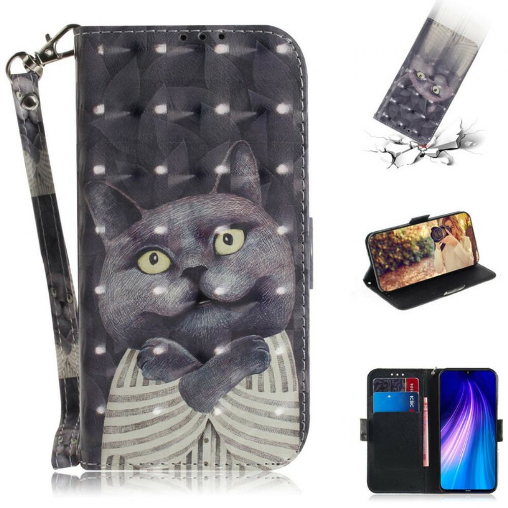 Kožené Pouzdro Na Xiaomi Redmi Note 8 Na Lana Šedá Strappy Cat