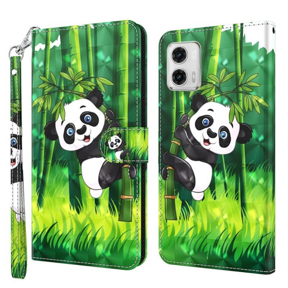 Flipové Pouzdro Na Moto G73 5G Na Lana Panda A Bambus Se Šňůrkou