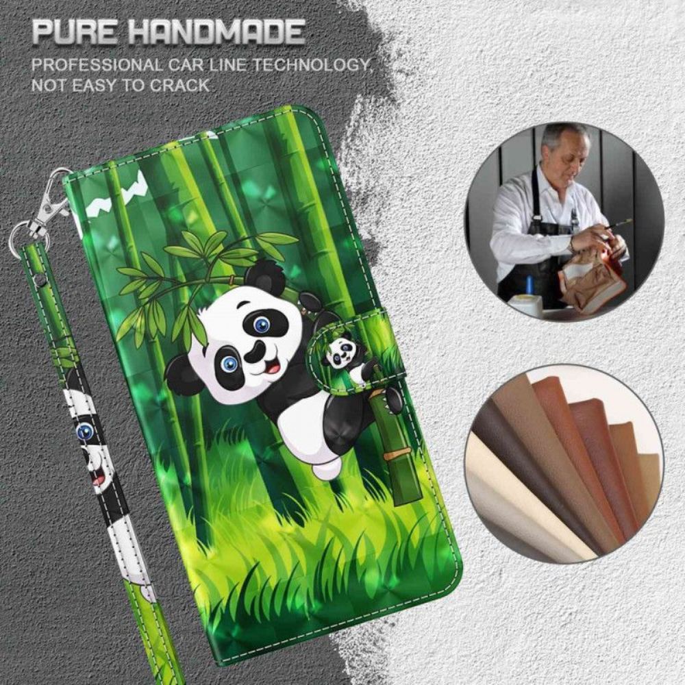 Flipové Pouzdro Na Moto G73 5G Na Lana Panda A Bambus Se Šňůrkou