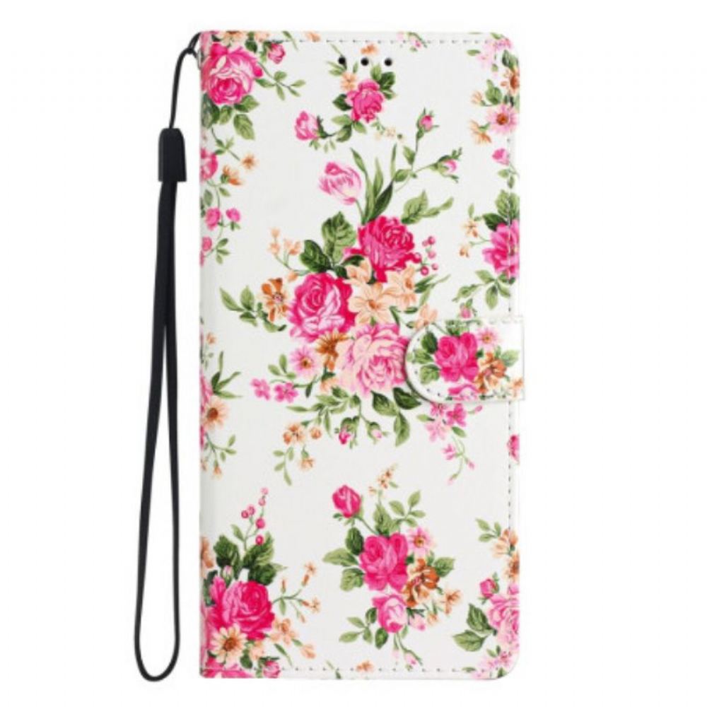 Flipové Pouzdro Na Moto G73 5G Na Lana Popruh Liberty Flowers