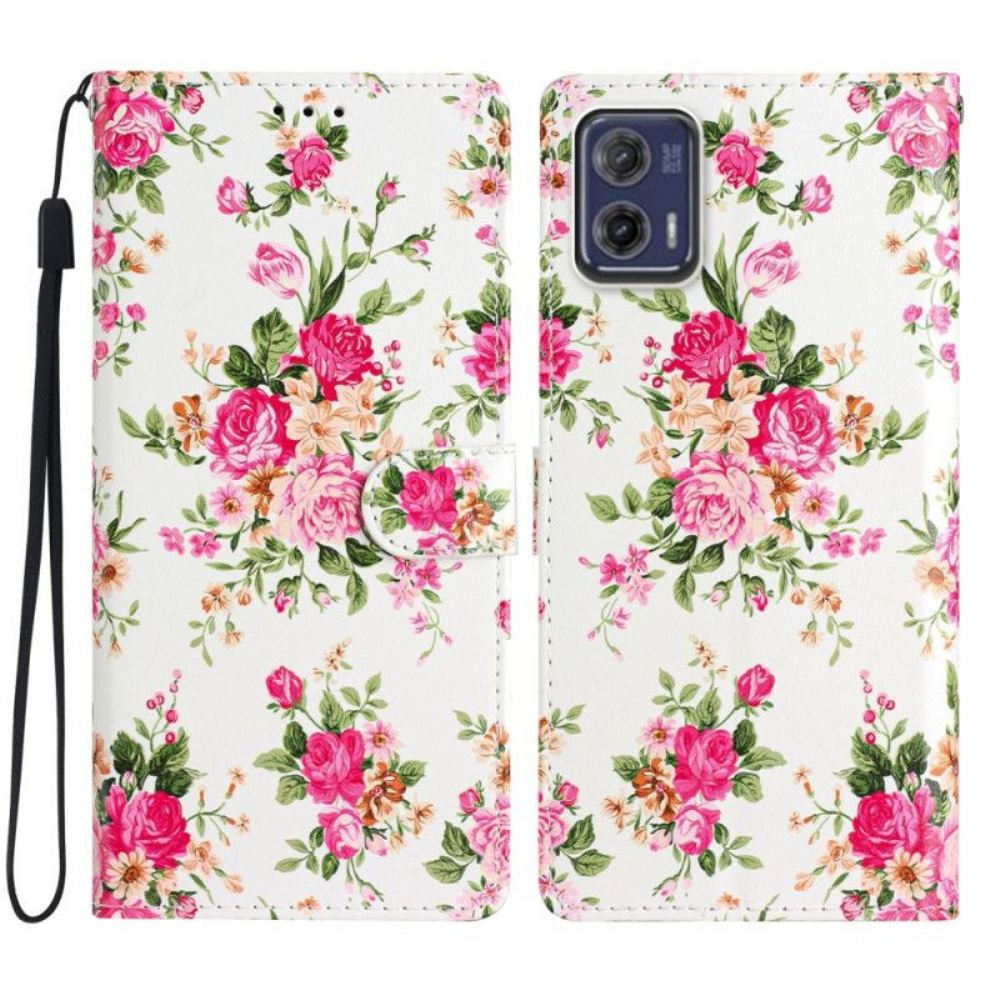 Flipové Pouzdro Na Moto G73 5G Na Lana Popruh Liberty Flowers