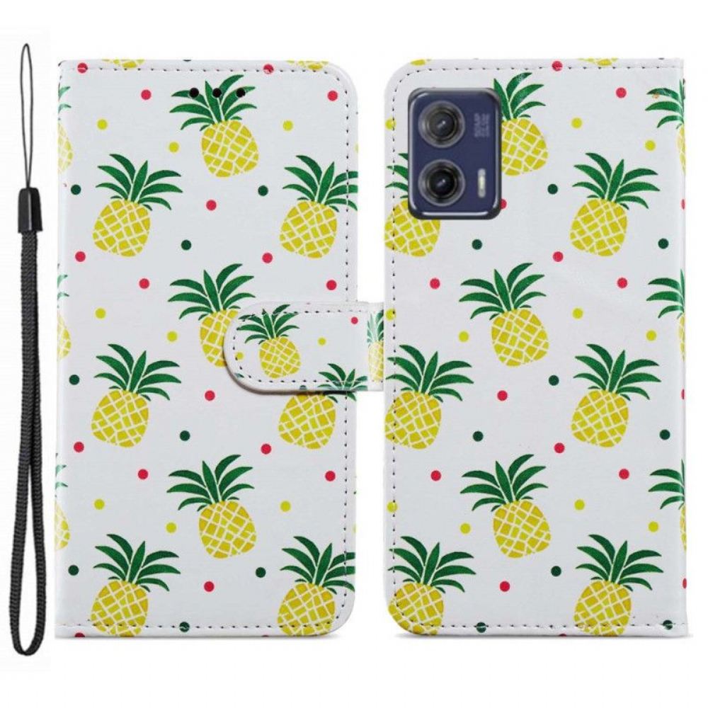 Flipové Pouzdro Na Moto G73 5G Na Lana Strappy Ananas