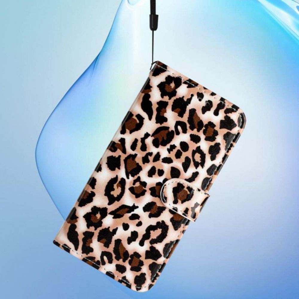 Flipové Pouzdro Na Moto G73 5G Na Lana Strappy Leopard Print