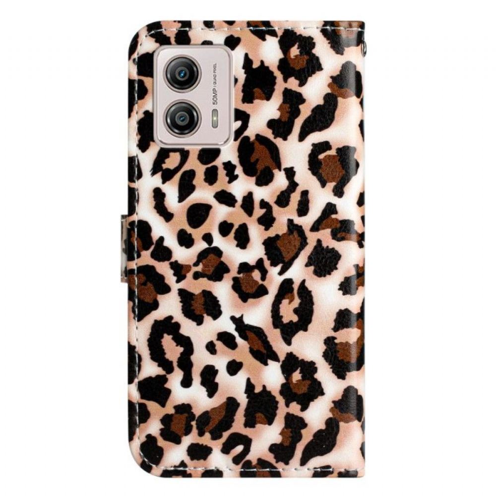 Flipové Pouzdro Na Moto G73 5G Na Lana Strappy Leopard Print