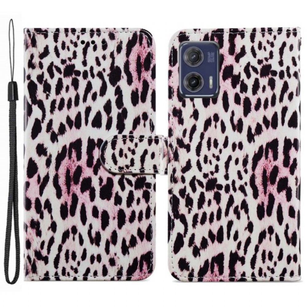 Flipové Pouzdro Na Moto G73 5G Na Lana Strappy Leopard Styl