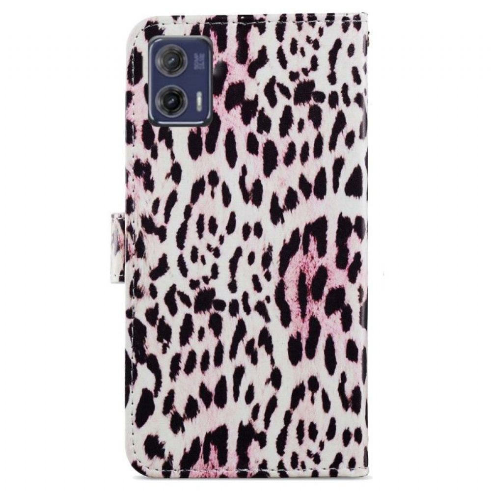 Flipové Pouzdro Na Moto G73 5G Na Lana Strappy Leopard Styl