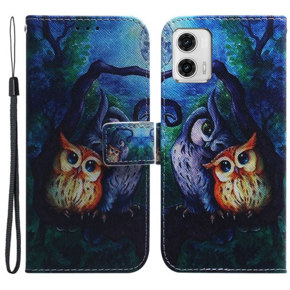 Flipové Pouzdro Na Moto G73 5G Na Lana Strappy Owls Malování