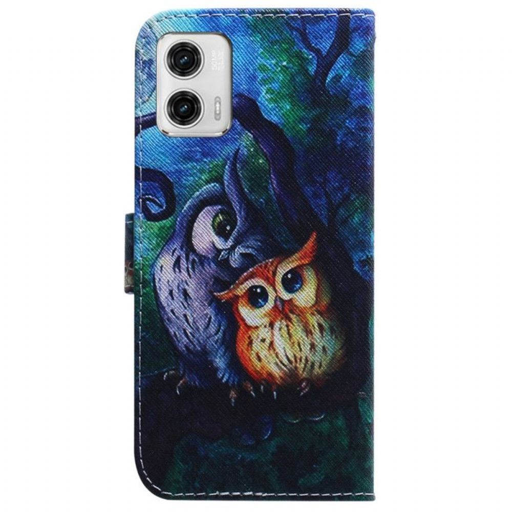 Flipové Pouzdro Na Moto G73 5G Na Lana Strappy Owls Malování