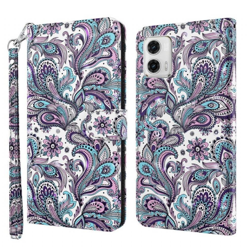 Flipové Pouzdro Na Moto G73 5G Na Lana Strappy Paisley Vzor