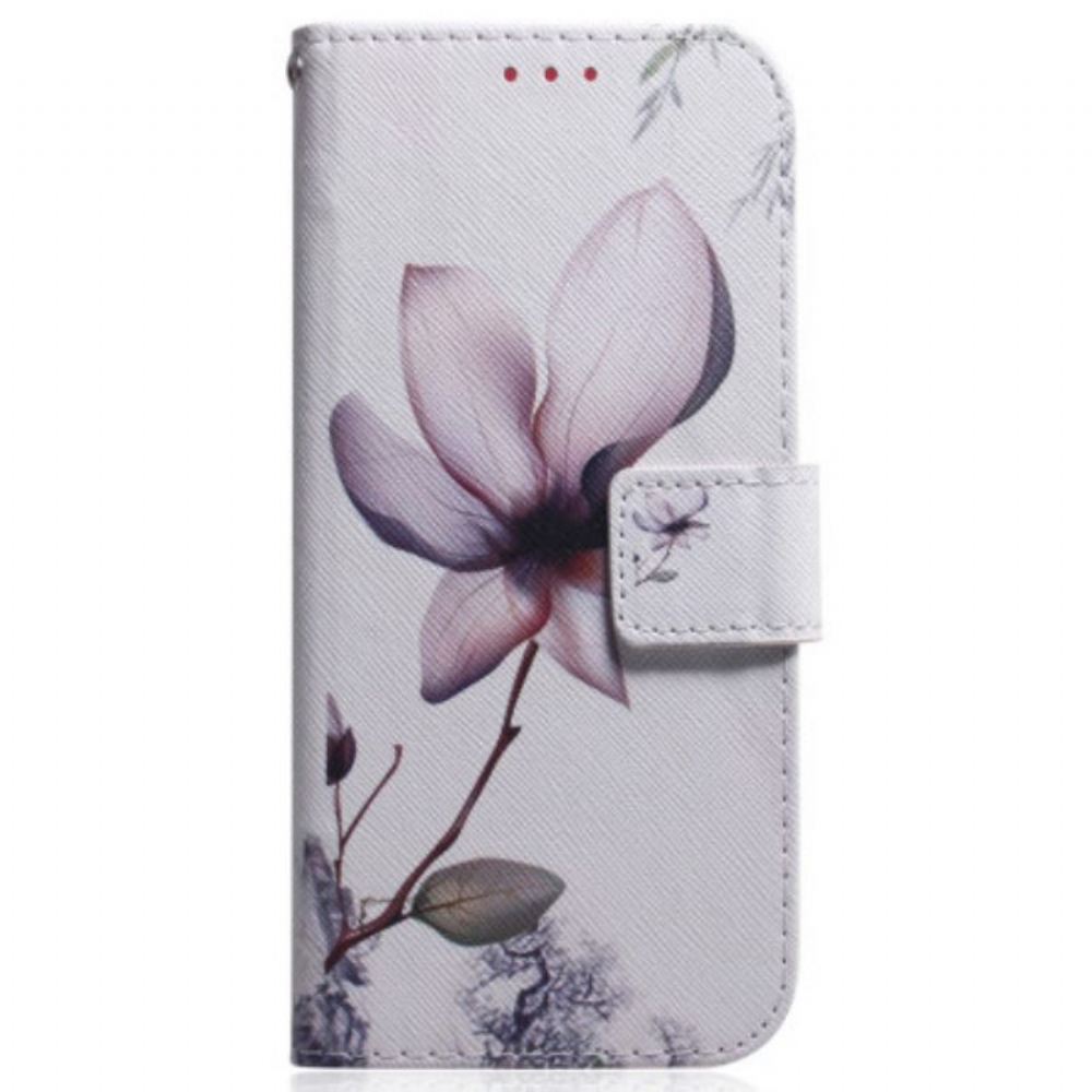 Kožené Pouzdro Na Moto G73 5G Na Lana Strappy Rose Flower