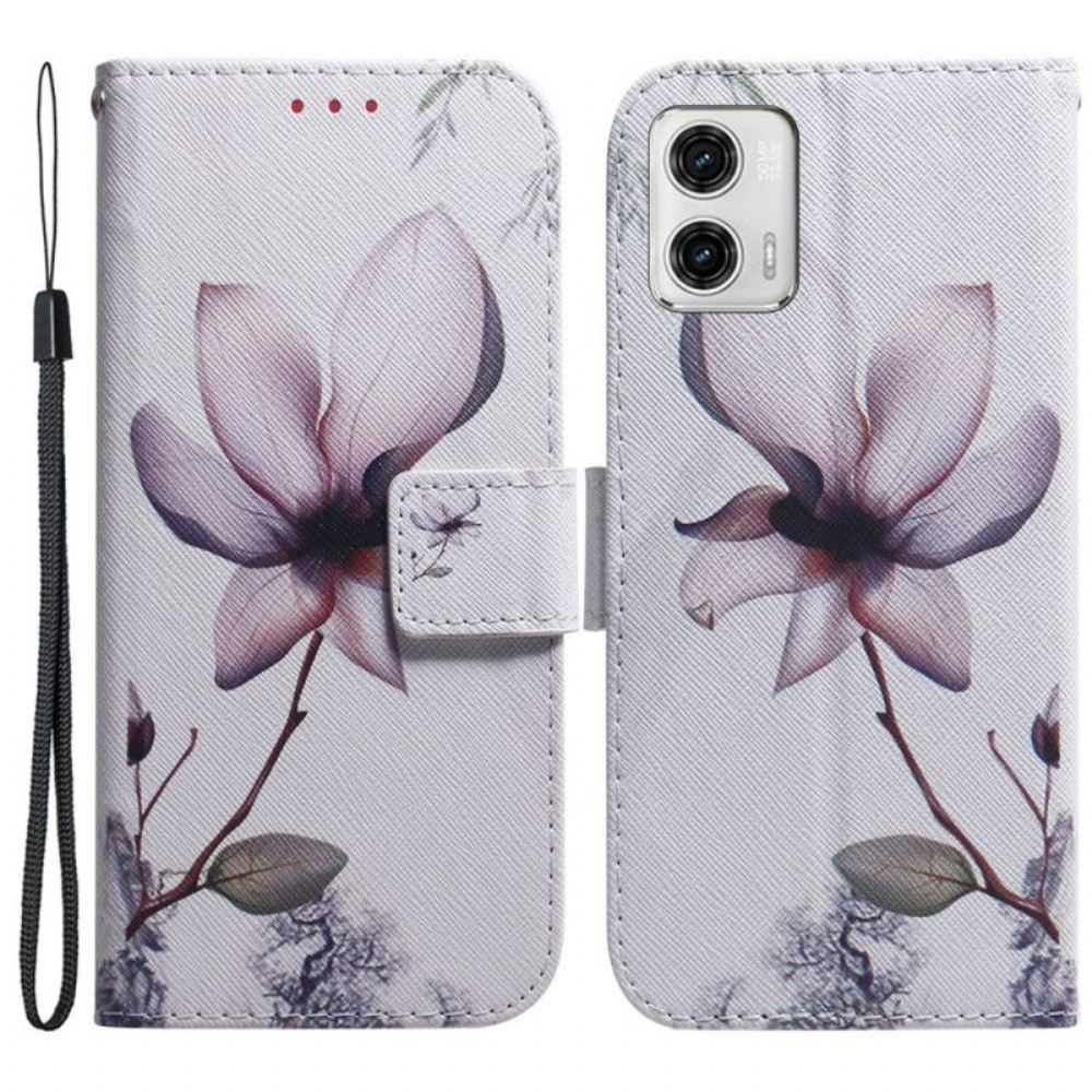 Kožené Pouzdro Na Moto G73 5G Na Lana Strappy Rose Flower