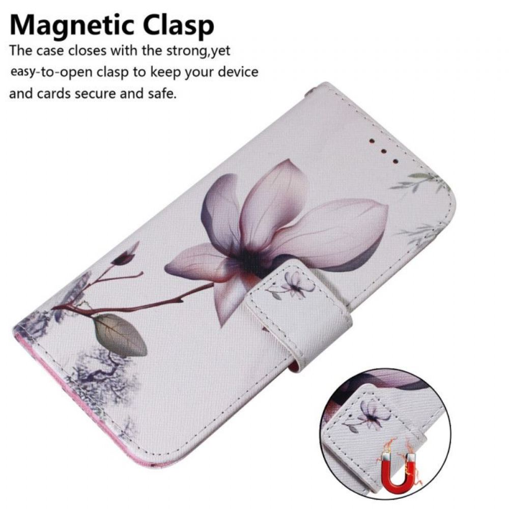 Kožené Pouzdro Na Moto G73 5G Na Lana Strappy Rose Flower