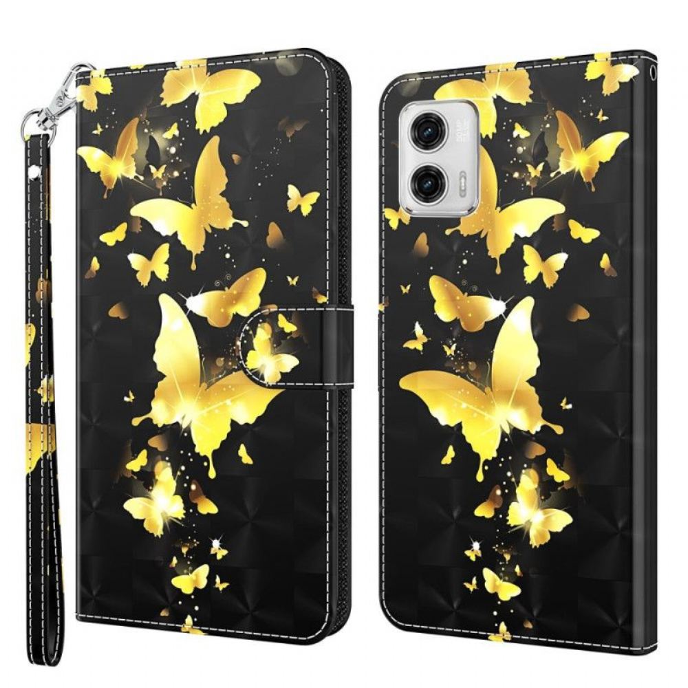 Kožené Pouzdro Na Moto G73 5G Na Lana Tanga Butterflies