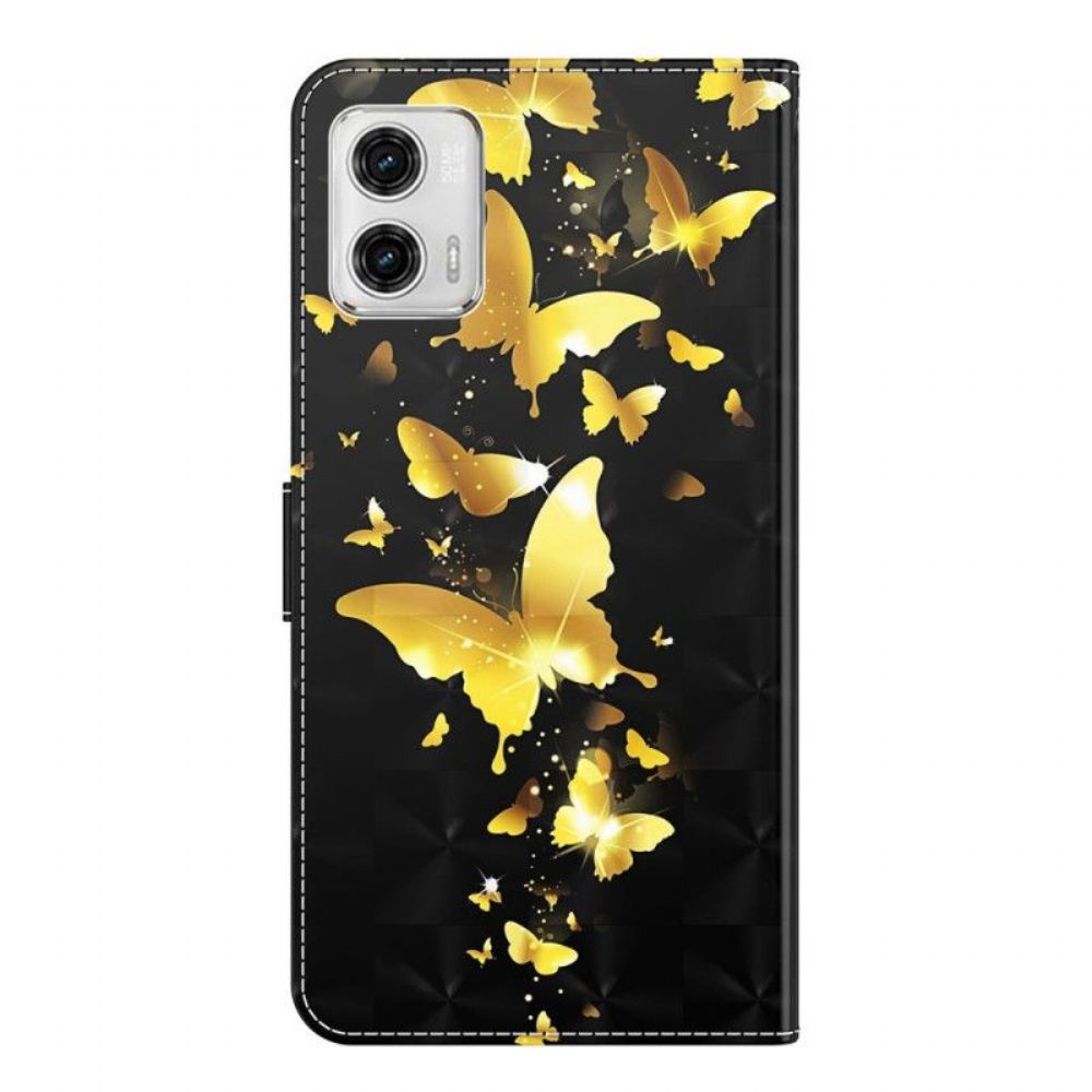 Kožené Pouzdro Na Moto G73 5G Na Lana Tanga Butterflies