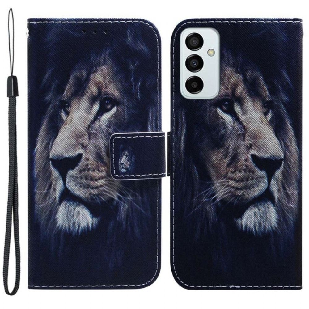 Flipové Pouzdro Na Samsung Galaxy M13 Na Lana Lanyard Lion