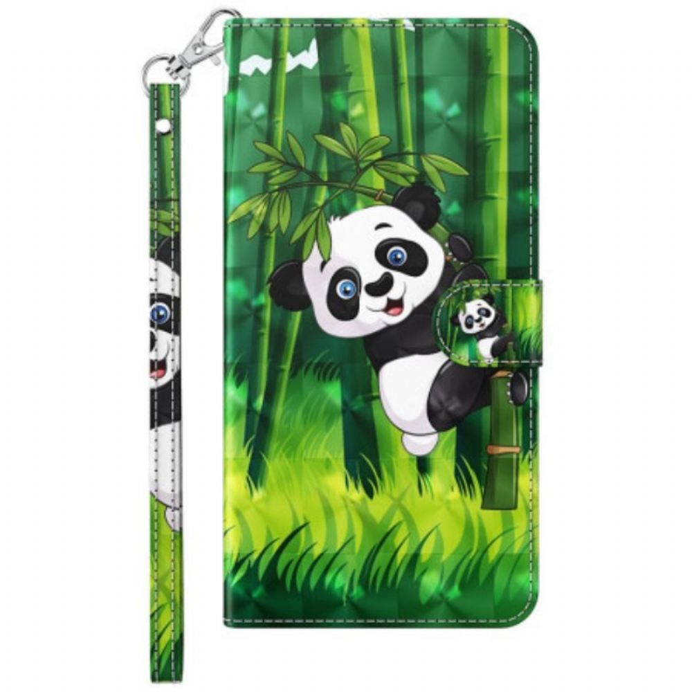 Flipové Pouzdro Na Samsung Galaxy M13 Panda A Bambus Se Šňůrkou