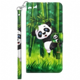 Flipové Pouzdro Na Samsung Galaxy M13 Panda A Bambus Se Šňůrkou